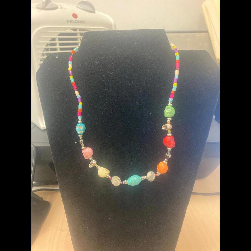 Fun and Funky Cool Pastel Beaded Skull Necklace